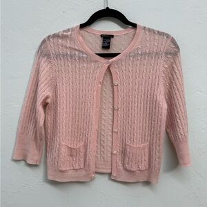 Theory Pink Cable-Knit Button-Front Cardigan